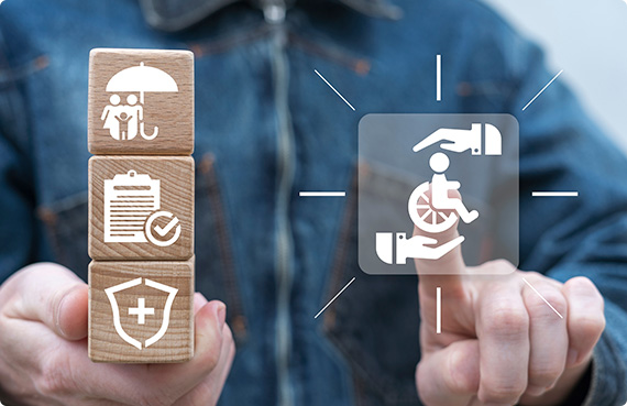 Los Angeles SSDI Application Checklist: Disability insurance icons on wooden blocks - California Disability Law Office