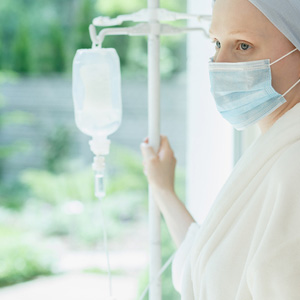 A patient receiving an IV treatment, representing a disability claim for leukemia.